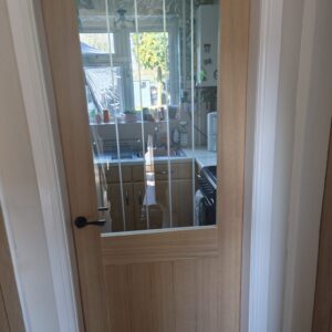 half glass doors (£245 each supply and fitted including handles and hinges on oak veneer )