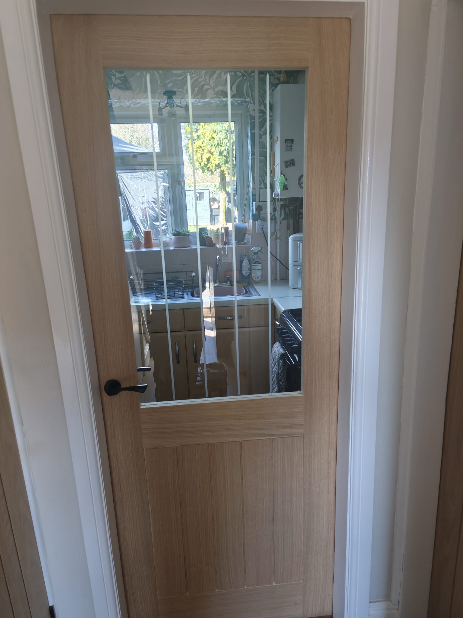 half glass doors (£245 each supply and fitted including handles and hinges on oak veneer )